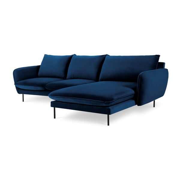 Mėlynos spalvos aksomo kampinė sofa Cosmopolitan Design Vienna, dešinysis kampas