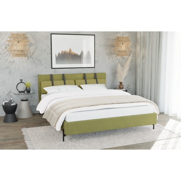 Dvigulė lova šviesiai žalios spalvos audiniu dengta su lovos grotelėmis 140x200 cm Tulsa – Ropez-image-4