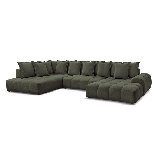 Žalios spalvos iš šenilinio audinio sulankstoma/su sandėliavimo vieta kampinė sofa (su kairiuoju kampu/„U“ formos) Everest – Bobochic Paris-image-3