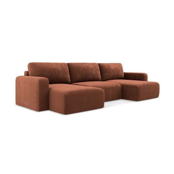 Terakotos spalvos sulankstoma/su sandėliavimo vieta kampinė sofa iš šenilinio audinio („U“ formos) Kona – Makamii-image-2