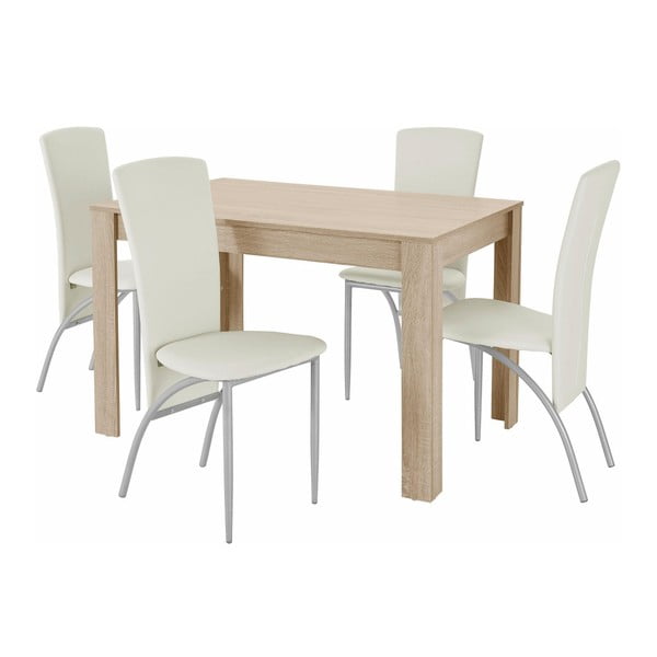Valgomojo stalo ir 4 smėlio spalvos valgomojo kėdžių komplektas "Støraa Lori Nevada Oak Light Grey