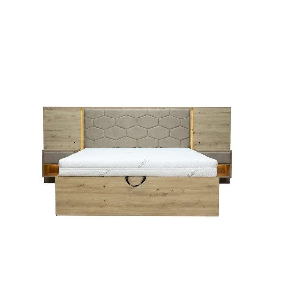 Taupe spalvos dvigulė lova audiniu dengta/iš medžio drožlių plokštės su sandėliavimo vieta su lovos grotelėmis 160x200 cm Palmeraie – Bobochic Paris