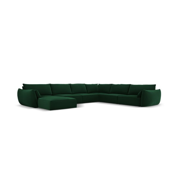 Tamsiai žalios spalvos iš velveto kampinė sofa (su dešiniuoju kampu/„U“ formos) Vanda – Mazzini Sofas-image-2