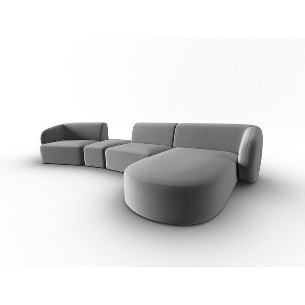 Pilkos spalvos iš velveto kampinė sofa (su dešiniuoju kampu/su gultu) Paolo – Milo Casa-image-2