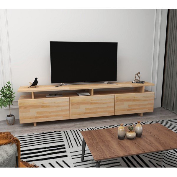 Natūralios spalvos pušies medienos TV staliukas 174x52 cm Natural - Kalune Design-image-3