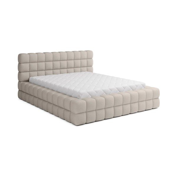 Smėlio spalvos dvigulė lova dengta audiniu su sandėliavimo vieta su lovos grotelėmis 180x200 cm Dizzle – ELTAP