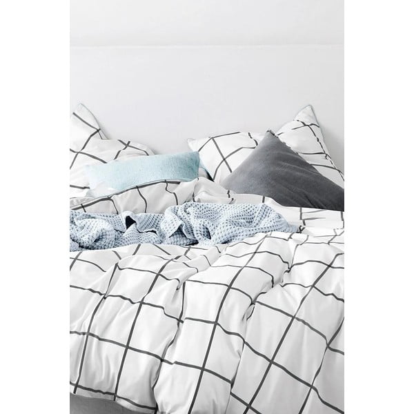 Balta medvilninė patalynė dvivietei lovai / prailgintai lovai su paklode 200x220 cm - Mila Home