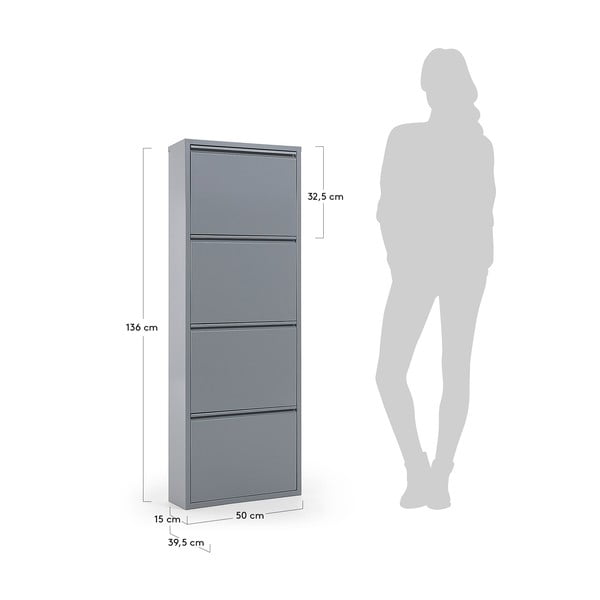 Šviesiai pilkos spalvos iš metalo atlenkiama spintelė batams 50x136x15 cm Ode – Kave Home-image-3