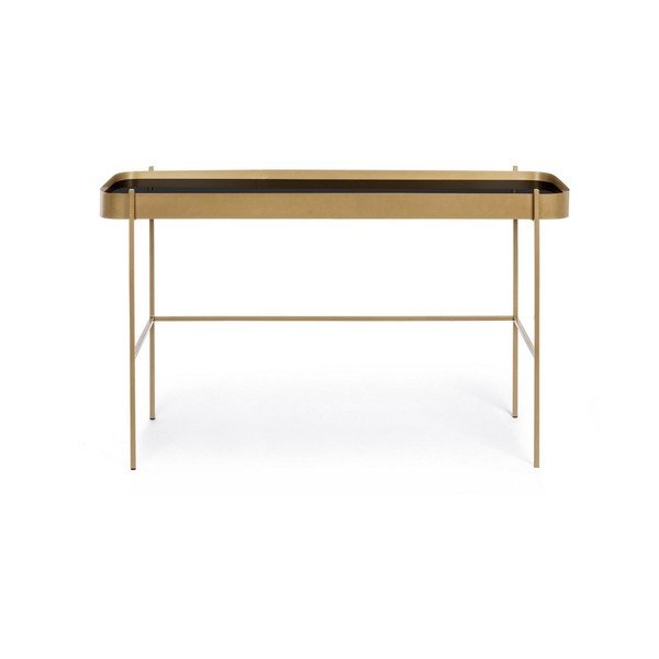 Auksinės spalvos konsolinis staliukas su stikliniu stalviršiu 43x120,5 cm Rashida – Bizzotto-image-2