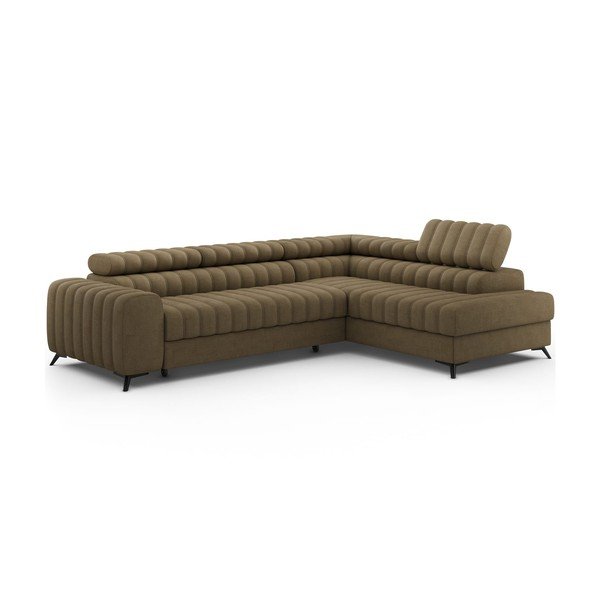 Šviesiai rudos spalvos kampinė sofa iš velveto (su dešiniuoju kampu/„L“ formos) Kanedo – ELTAP
