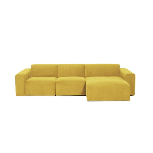 Geltonos spalvos aksominė kampinė modulinė sofa Scandic Sting, dešinysis kampas