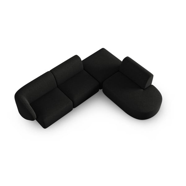 Juodos spalvos iš šenilinio audinio kampinė sofa (su dešiniuoju kampu/„L“ formos) Paolo – Milo Casa-image-1
