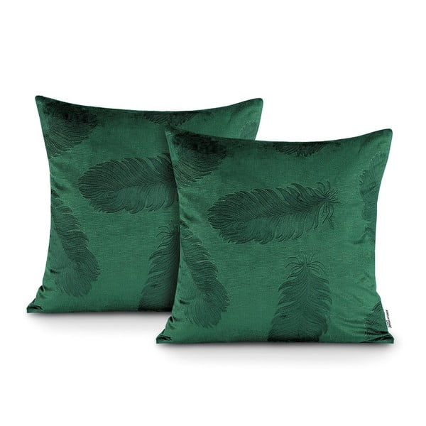 2 užvalkalų iš žalio aksomo rinkinys AmeliaHome Peacock, 45 x 45 cm-image-1