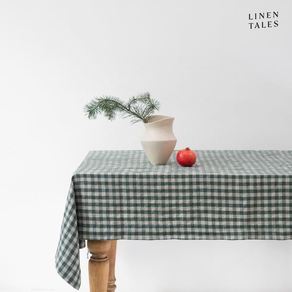 Iš lino staltiesė 140x200 cm Forest Green Gingham – Linen Tales
