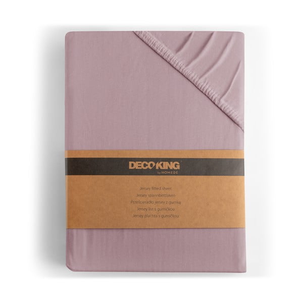 Pilkai rožinės spalvos iš Jersey audinio paklodė su guma 160x200 cm Amber – Restilo-image-4