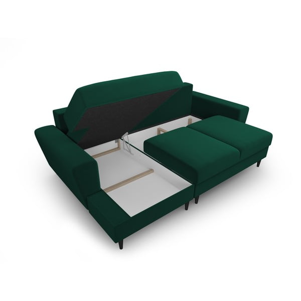 Žalios spalvos iš velveto sulankstoma/su sandėliavimo vieta kampinė sofa (su kairiuoju kampu/su gultu) Kyoto – Cosmopolitan Design-image-3