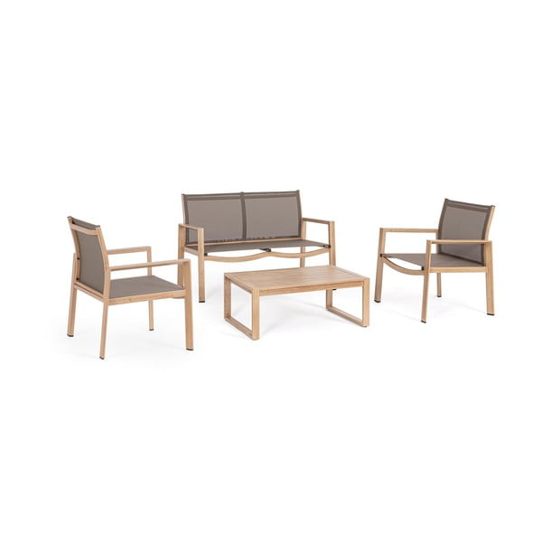 Natūralios spalvos iš aliuminio sodo poilsio baldų komplektas 4 žmonėms Kallen   – Bizzotto-image-3