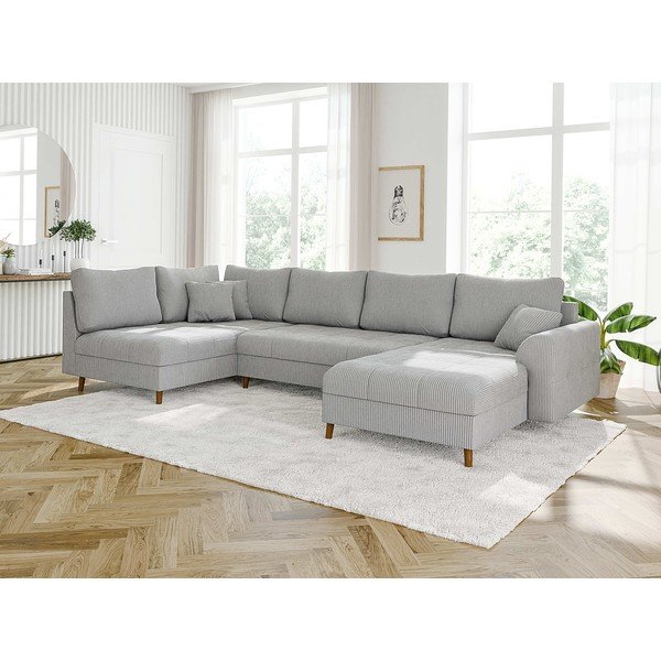 Iš kordinio velveto kampinė sofa šviesiai pilkos spalvos (su dešiniuoju kampu/„U“ formos) Ariella – Ropez-image-3