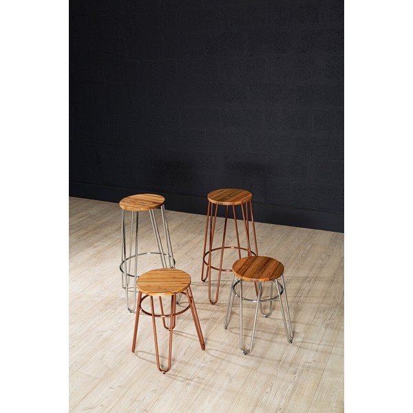 Natūralios spalvos/rožinio aukso spalvos iš guobos masyvo baro taburetė (sėdynės aukštis 75 cm) District – Premier Housewares-image-2