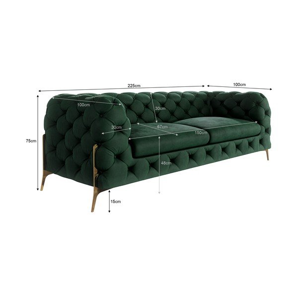 Tamsiai žalios spalvos iš velveto sofa 225 cm Chelsea Bis – Ropez-image-4