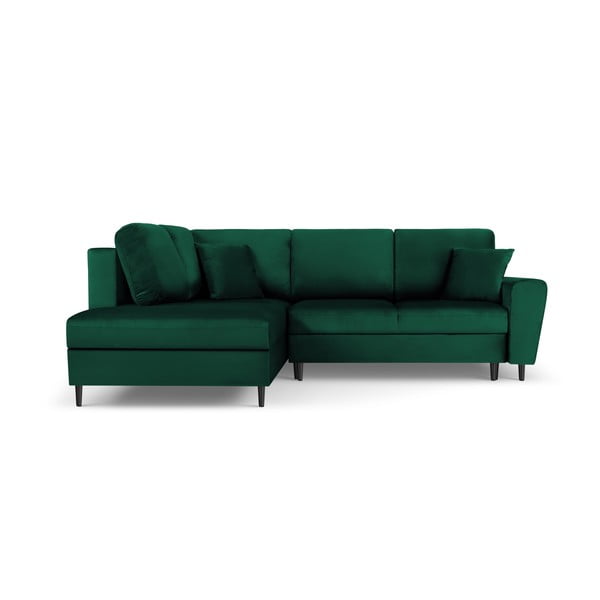 Žalios spalvos iš velveto sulankstoma/su sandėliavimo vieta kampinė sofa (su kairiuoju kampu/„L“ formos) Kyoto – Cosmopolitan Design
