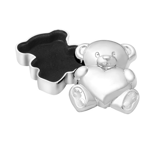 Iš metalo dėžutė pirmiems dantukams blizgios sidabrinės spalvos 6x5x2 cm Bear with Heart – Zilverstad