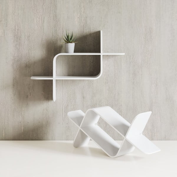 Iš kaučiukmedžio masyvo kelių aukštų sieninė lentyna baltos spalvos 62 cm Montage – Umbra-image-1