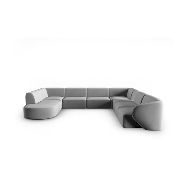 Pilkos spalvos iš velveto kampinė sofa (su dešiniuoju kampu/„U“ formos) Paolo – Milo Casa