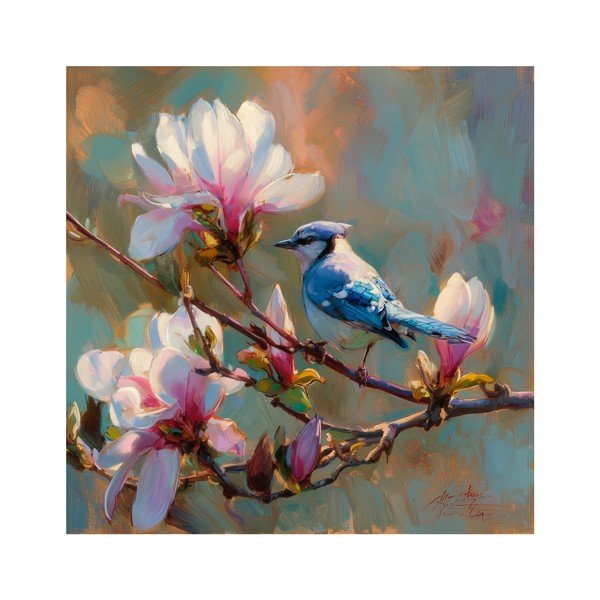 Spausdintas paveikslas tapyba ant drobės 32x32 cm Bluejay & Blossom – Styler
