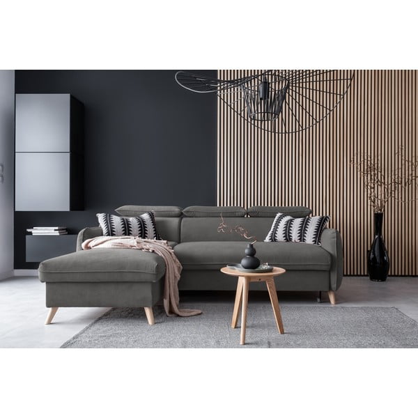 Sulankstoma kampinė sofa iš velveto tamsiai pilkos spalvos (su kairiuoju kampu) Sweet Harmony – Miuform-image-1