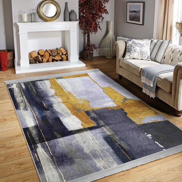 Skalbiamas kilimas geltonos spalvos/tamsiai mėlynos spalvos 80x150 cm Unique – Mila Home-image-4