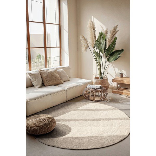 Apverčiamas/rankų darbo kreminės spalvos iš džiuto apvalios formos kilimas ø 100 cm Braided – Hanse Home-image-1
