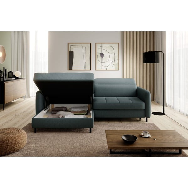 Pilkai žalios spalvos iš velveto sulankstoma/su sandėliavimo vieta kampinė sofa (su kairiuoju kampu/su gultu) Gomsi – ELTAP-image-4