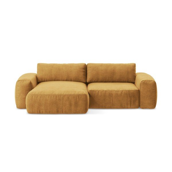 Garstyčių spalvos sulankstoma kampinė sofa iš šenilinio audinio (su kairiuoju kampu/su gultu) Kuki – Makamii