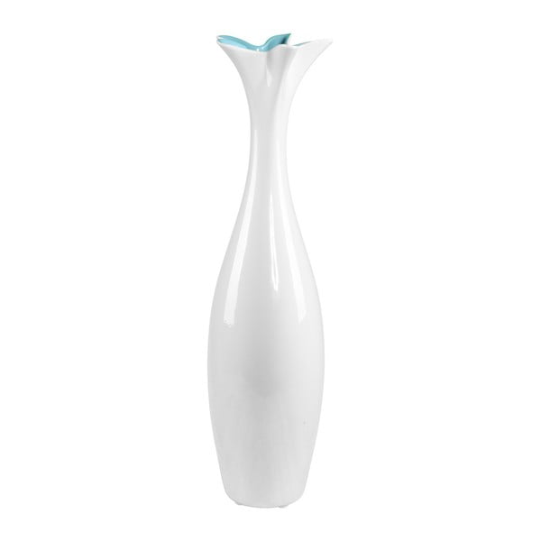 Balta keraminė vaza su mėlynomis detalėmis Mauro Ferretti Mica, aukštis 58 cm