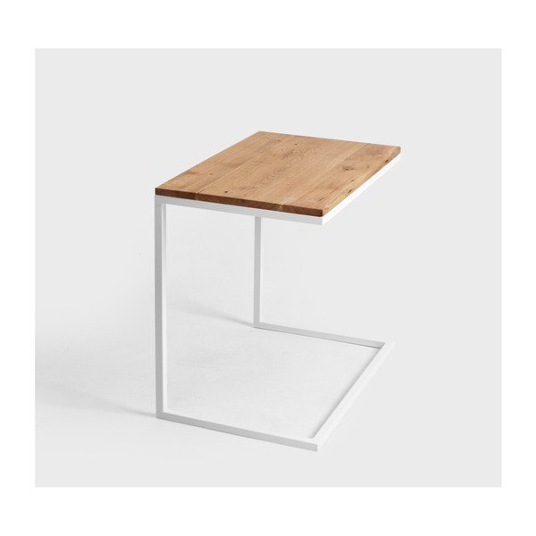 Staliukas su baltu pagrindu ir ąžuolo masyvo stalviršiu CustomForm Lupe-image-4