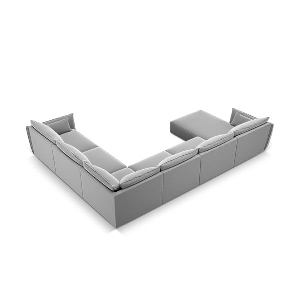 Šviesiai pilkos spalvos iš velveto kampinė sofa (su dešiniuoju kampu/„U“ formos) Vanda – Mazzini Sofas-image-3