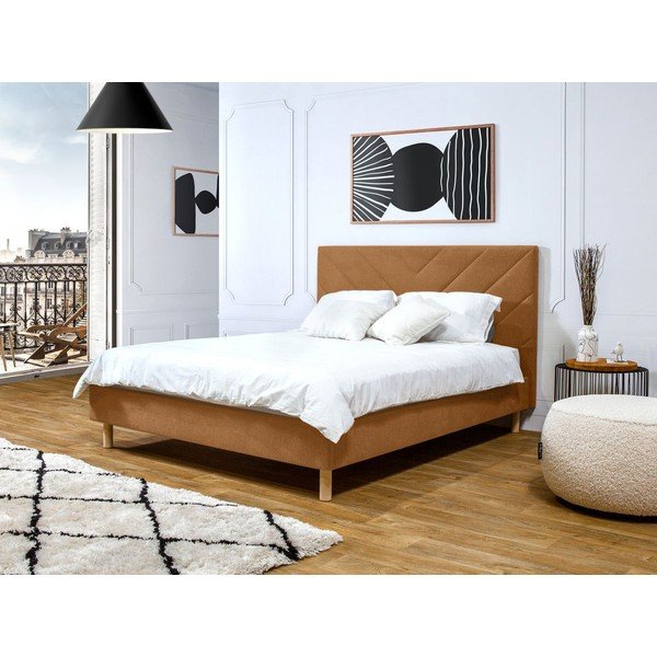 Dvigulė lova oranžinės spalvos audiniu dengta su lovos grotelėmis 160x200 cm Romane – Bobochic Paris-image-1