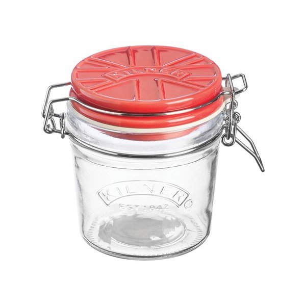 Indas maistui gaminti su raudonu keraminiu dangteliu su spaustuku "Kilner England", 0,35 l