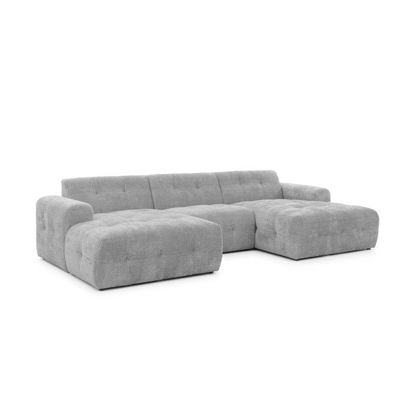 Šviesiai pilkos spalvos kampinė sofa („U“ formos/su gultu) Melva – Ropez