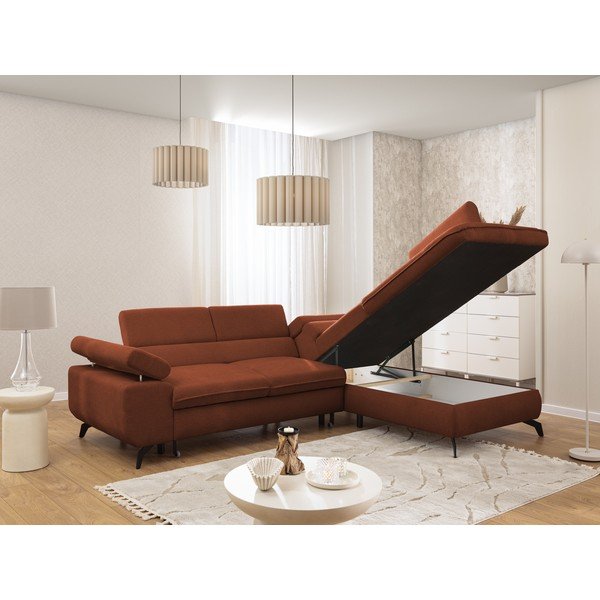 Terakotos spalvos kampinė sofa iš šenilinio audinio (su dešiniuoju kampu/„L“ formos) Marbeya  – Ropez-image-4