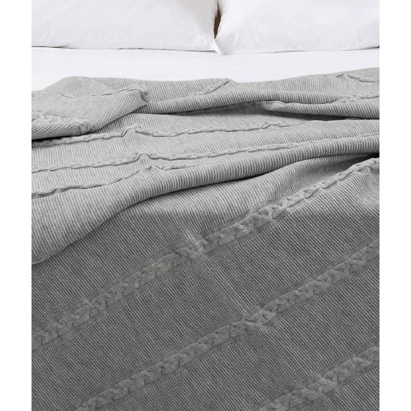 Pilka medvilninė lovatiesė dvigulei lovai 200x220 cm Trenza - Oyo Concept
