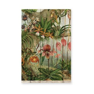 Sieninė dekoracija iš pušies medienos Madre Selva Jungle Flowers, 60 x 40 cm