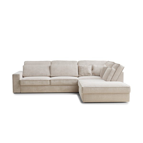 Kreminės spalvos kampinė sofa iš šenilinio audinio (su dešiniuoju kampu/„L“ formos) Kirou – Maison de Rêve