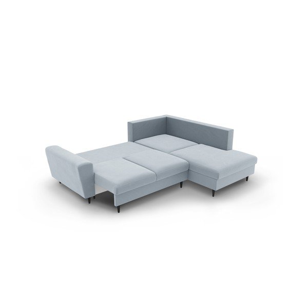 Šviesiai mėlynos spalvos iš velveto sulankstoma/su sandėliavimo vieta kampinė sofa (su dešiniuoju kampu/„L“ formos) Kyoto – Cosmopolitan Design-image-4