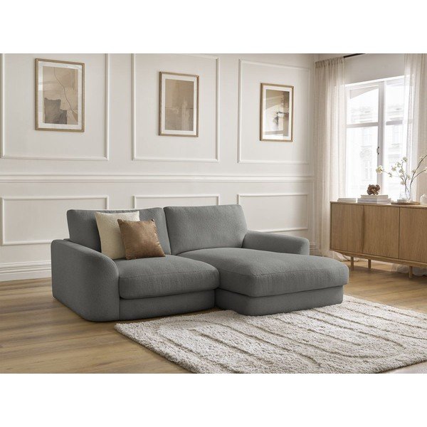 Tamsiai pilkos spalvos kampinė sofa iš boucle (su dešiniuoju kampu/su gultu) Leonore – Bobochic Paris-image-3