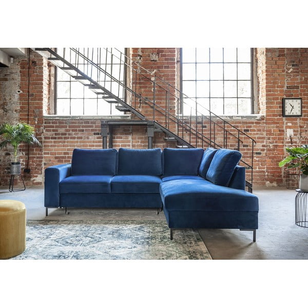 Iš velveto sulankstoma kampinė sofa tamsiai mėlynos spalvos (su dešiniuoju kampu) Lofty Lilly – Miuform-image-1