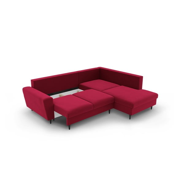 Raudonos spalvos iš velveto sulankstoma/su sandėliavimo vieta kampinė sofa (su dešiniuoju kampu/„L“ formos) Kyoto – Cosmopolitan Design-image-3