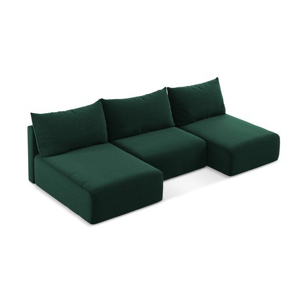 Tamsiai žalios spalvos sulankstoma/su sandėliavimo vieta kampinė sofa iš velveto („U“ formos) Kalena – Makamii-image-3
