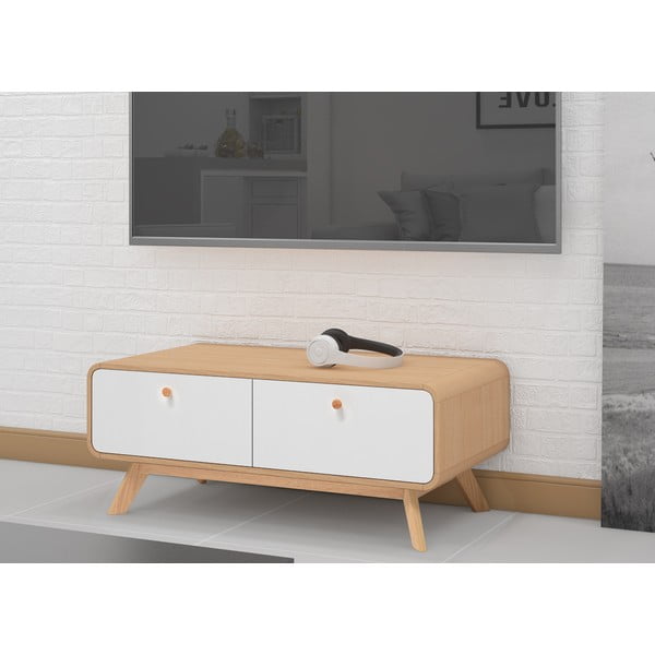 TV spintelė baltos spalvos/natūralios spalvos iš ąžuolo 100x40 cm Caitlin – Støraa-image-1